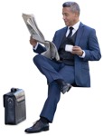 Businessman with a newspaper drinking coffee human png (14443) - miniature
