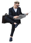 Businessman with a newspaper sitting people png (7308) - miniature