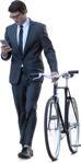 Cut out people - Businessman With A Smartphone Cycling 0001 | MrCutout.com - miniature