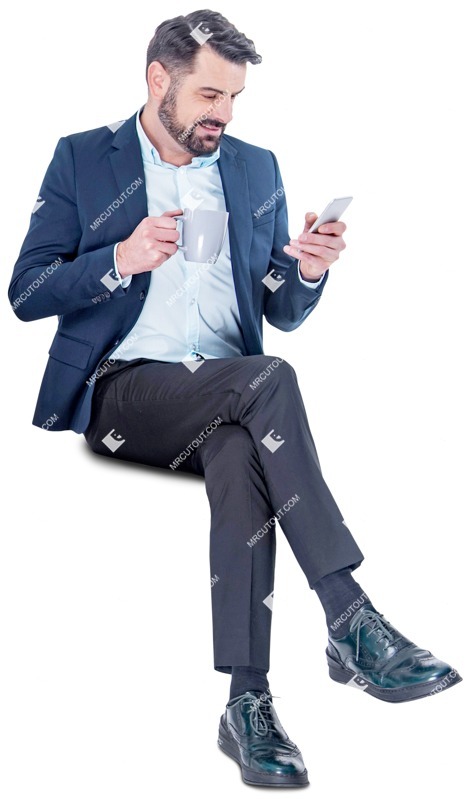Man sitting with coffee and smartphone businessman human png