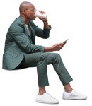 Cut out people - Businessman With A Smartphone Drinking Coffee 0006 | MrCutout.com - miniature