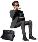 Businessman with a smartphone drinking coffee person png (14863) - miniature