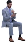 Businessman with a smartphone eating seated people png (14593) - miniature