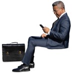 Businessman with a smartphone sitting people png (14424) - miniature