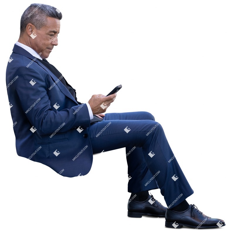 Businessman with a smartphone sitting png people (12258)