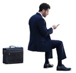 Businessman with a smartphone sitting people png (14724) - miniature