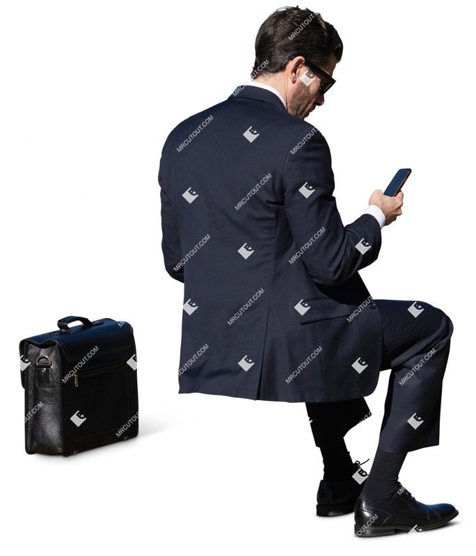 Businessman with a smartphone sitting human png (12765)