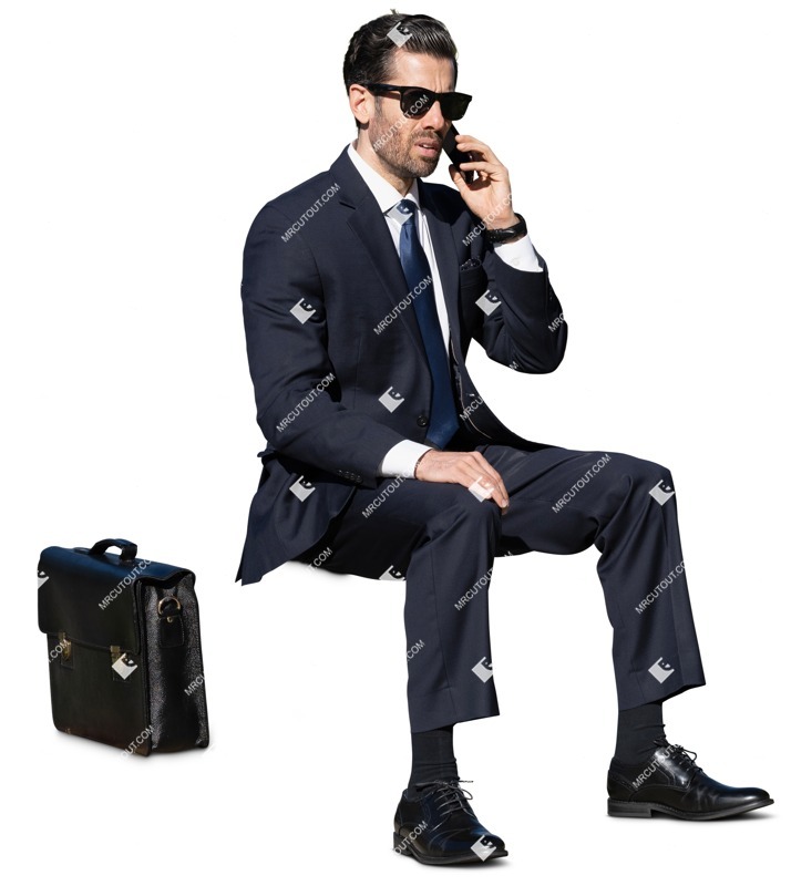 Businessman with a smartphone sitting human png (12767)