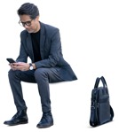 Businessman with a smartphone sitting entourage people (14855) | MrCutout.com - miniature