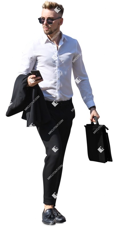 Businessman with a smartphone walking people png (7389)