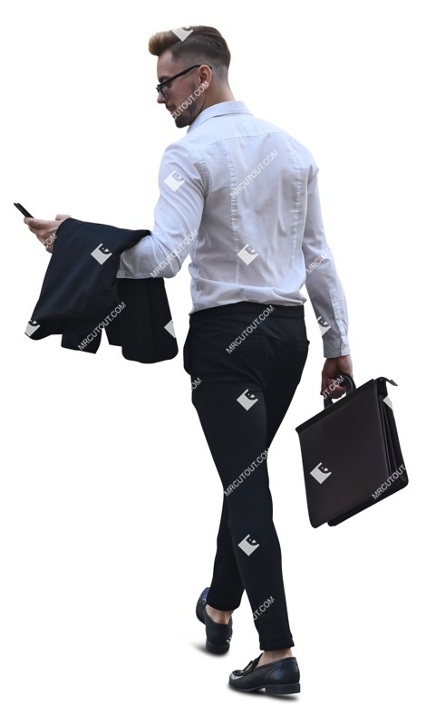 Businessman with a smartphone walking entourage people (7469)