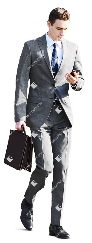 Businessman walking looking at his smartphone elegant person png