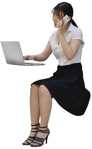 Businesswoman with a computer sitting people png (7726) - miniature
