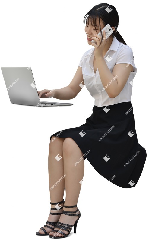 Businesswoman with a computer sitting people png (7855)