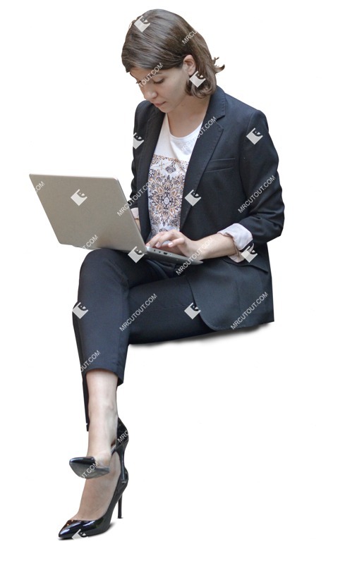 Businesswoman with a computer sitting png people (6042)