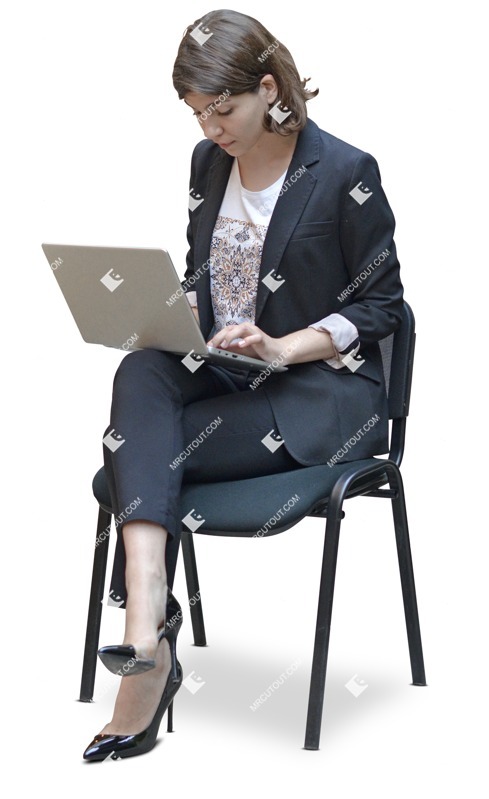 Businesswoman with a computer sitting png people (6039)