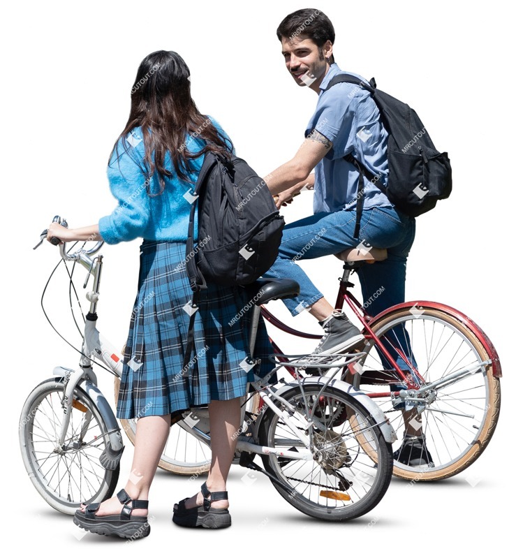 Couple cycling entourage people (16994)