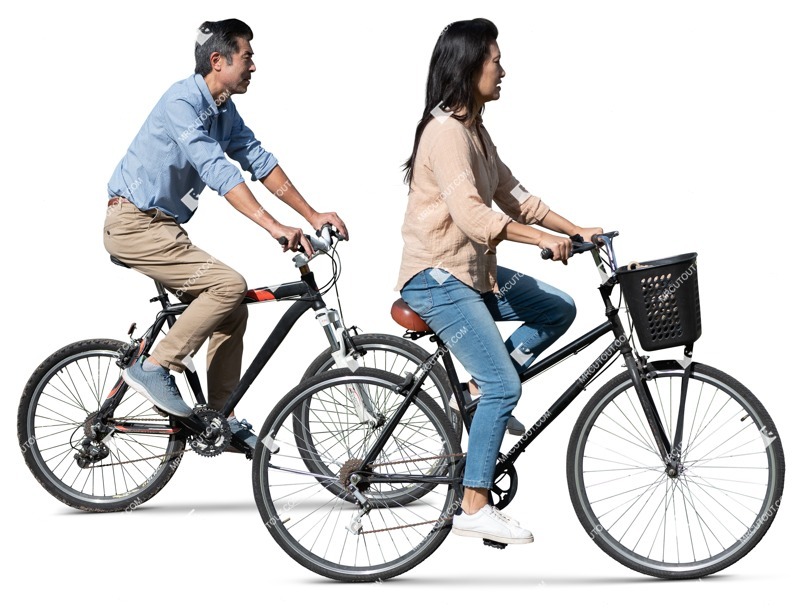 Couple cycling entourage people (17158)