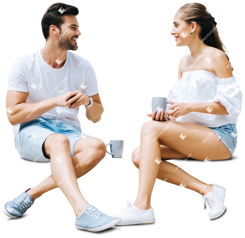 Couple drinking coffee people png (4973)