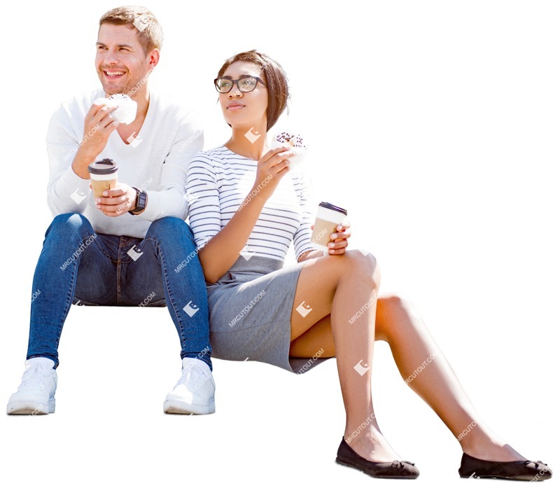 Couple eating seated people png (3150)