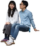 Png people Asian couple sitting relaxing cutouts - miniature