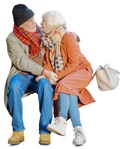 Elderly couple sitting on a bench on a nice winter day - human png - miniature