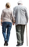 Old people walking away from the camera elderly couple people png - miniature