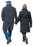 Cut out people middle-age couple walking on a cold day - miniature