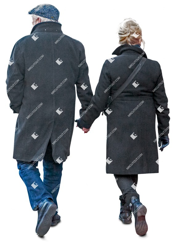 Cut out people middle-age couple walking on a cold day