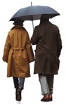 Couple hiding from the rain under an umbrella on an autumn day - PNG People - miniature