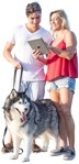 Couple walking the dog cut out people (4178) - miniature