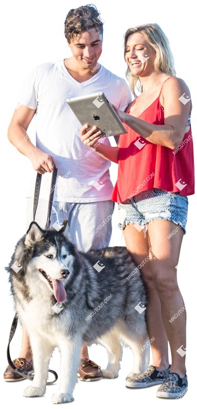 Couple walking the dog cut out people (4323)