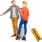 Couple with a baggage drinking coffee photoshop people (5295) - miniature