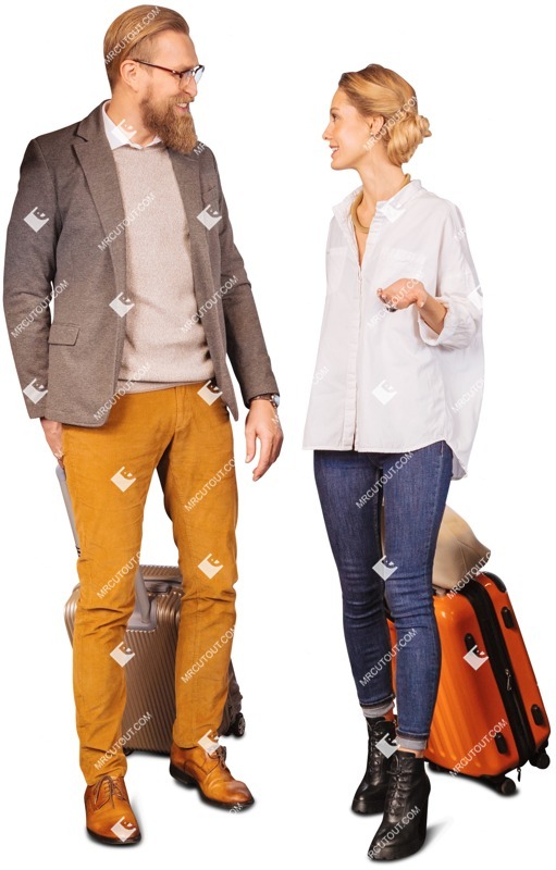 Couple with a baggage standing people png (6294)