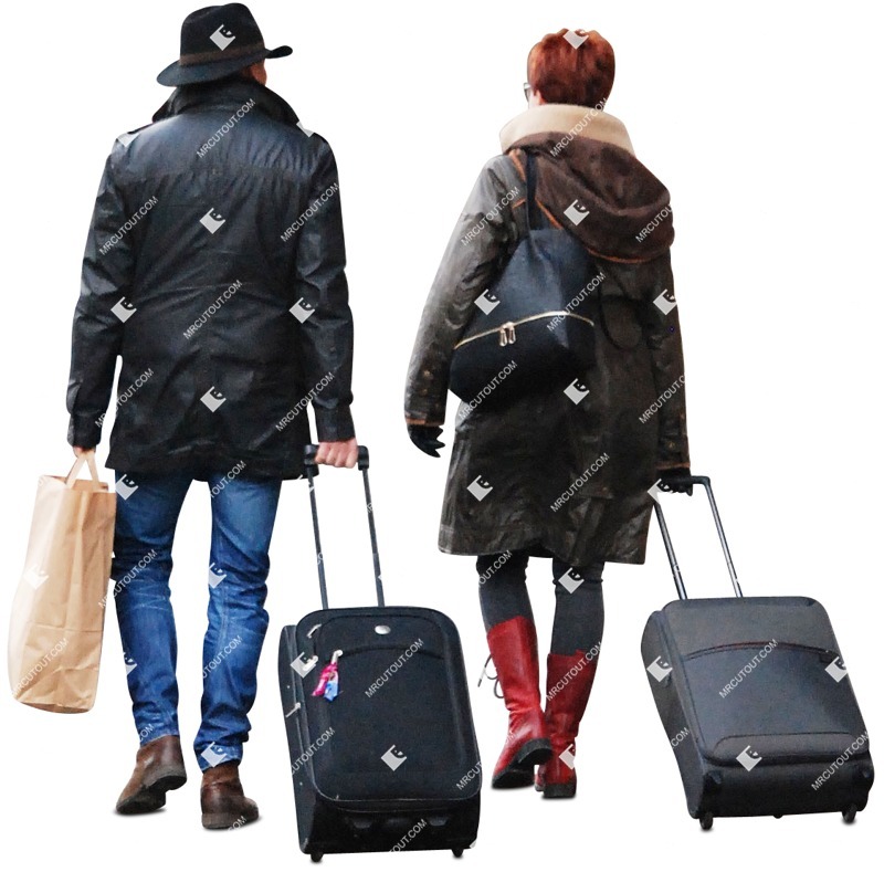 Couple with a baggage walking people png (654)