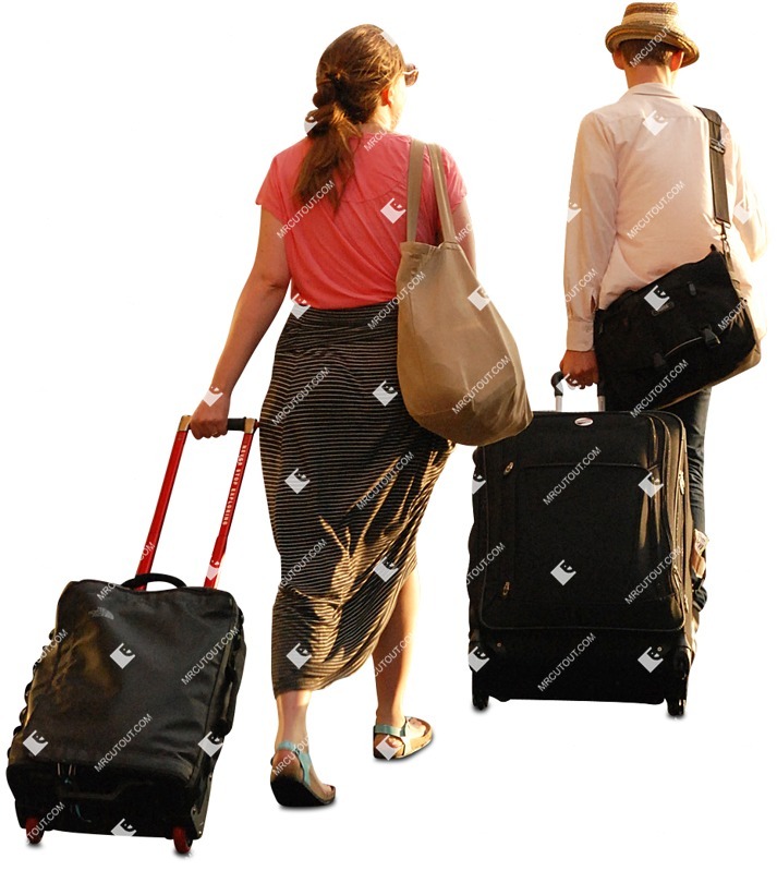 Couple with a baggage walking human png (782)