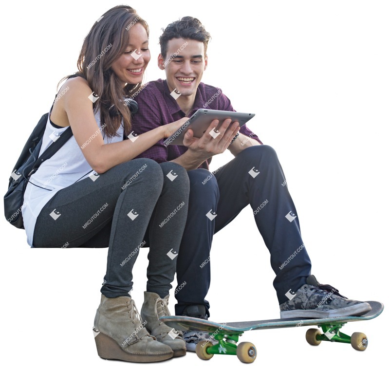 Couple with a skateboard sitting people cutouts (3787)