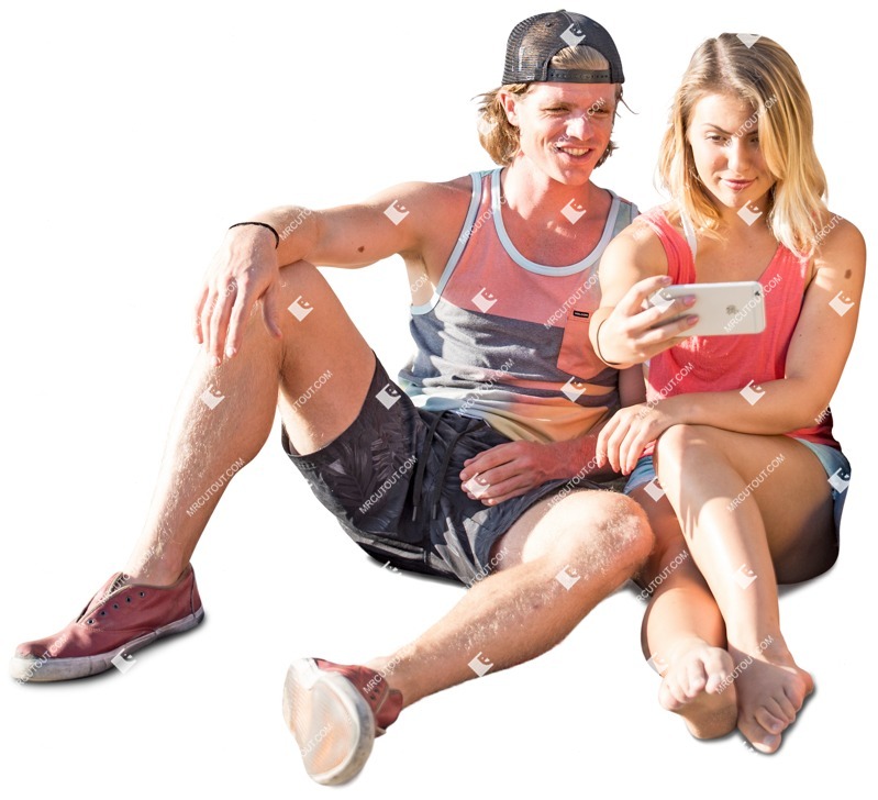 Couple with a smartphone sitting cut out pictures (3821)