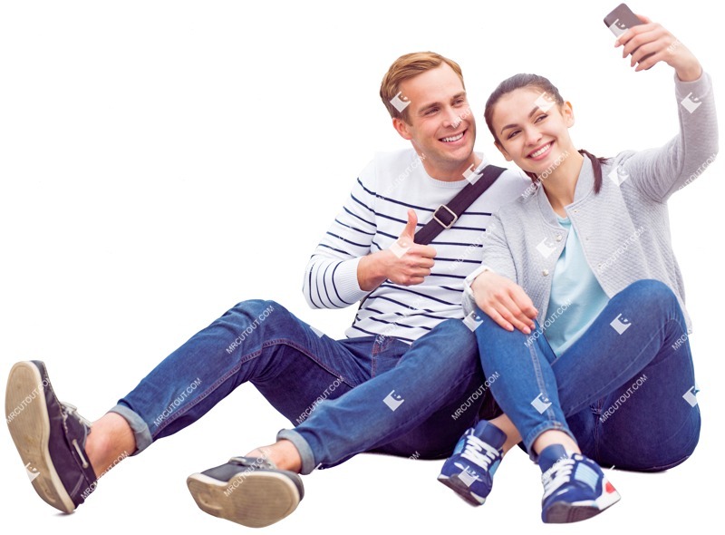Couple with a smartphone sitting human png (3473)
