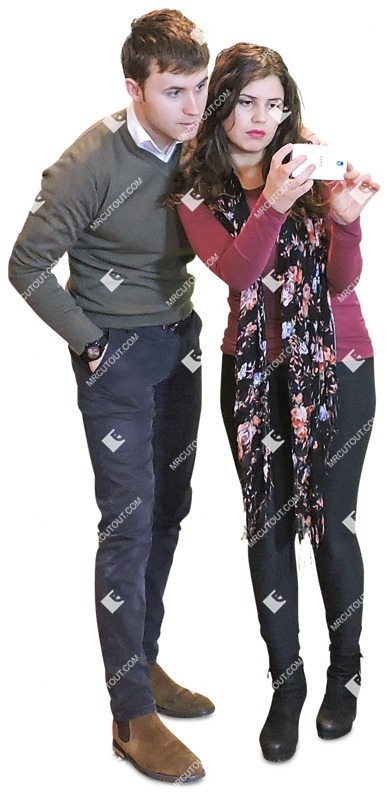 Couple with a smartphone standing png people (2589)