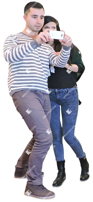Couple with a smartphone standing png people (2590)