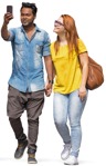 Couple with a smartphone walking people png (2907) - miniature