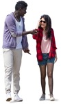 Couple with a smartphone walking png people (4845) - miniature