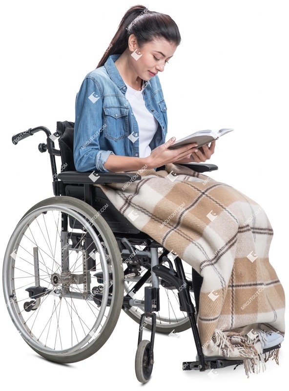Disabled woman reading a book sitting cut out pictures (5747)