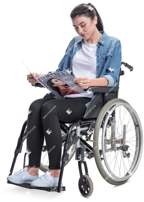 Disabled woman reading a newspaper sitting cut out pictures (5746)