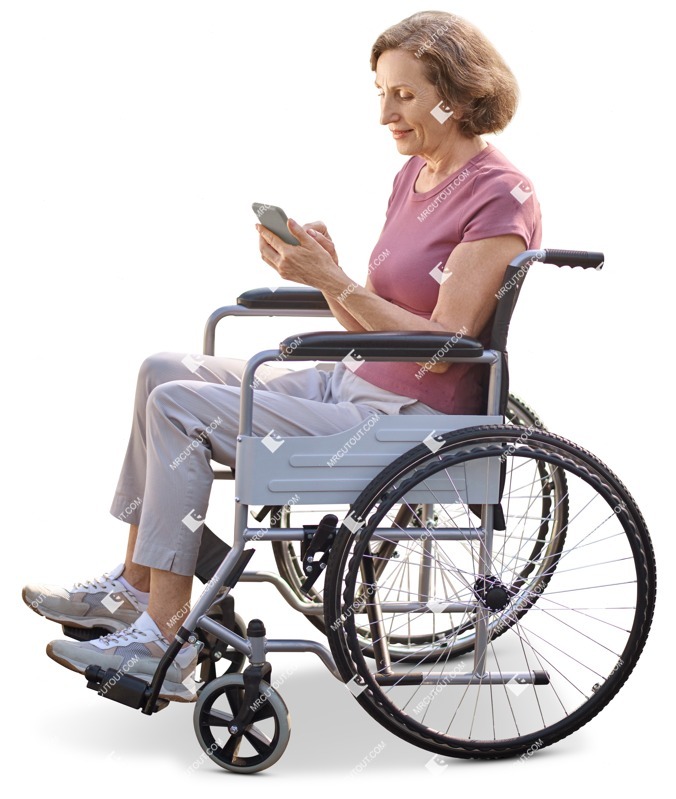 Disabled woman with a smartphone people png (14336)