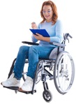 Disabled woman writing entourage people (4556) - miniature
