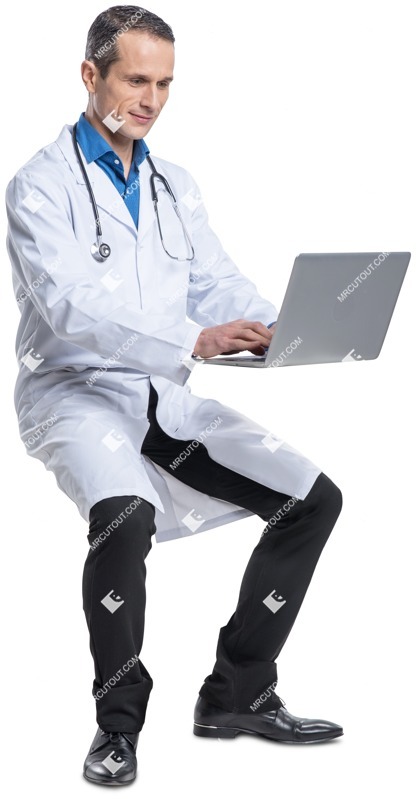 Doctor with a computer sitting people png (5028)