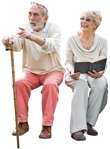 Elderly couple reading a book sitting  (3573) - miniature