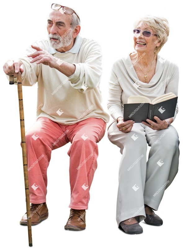 Elderly couple reading a book sitting human png (3573)
